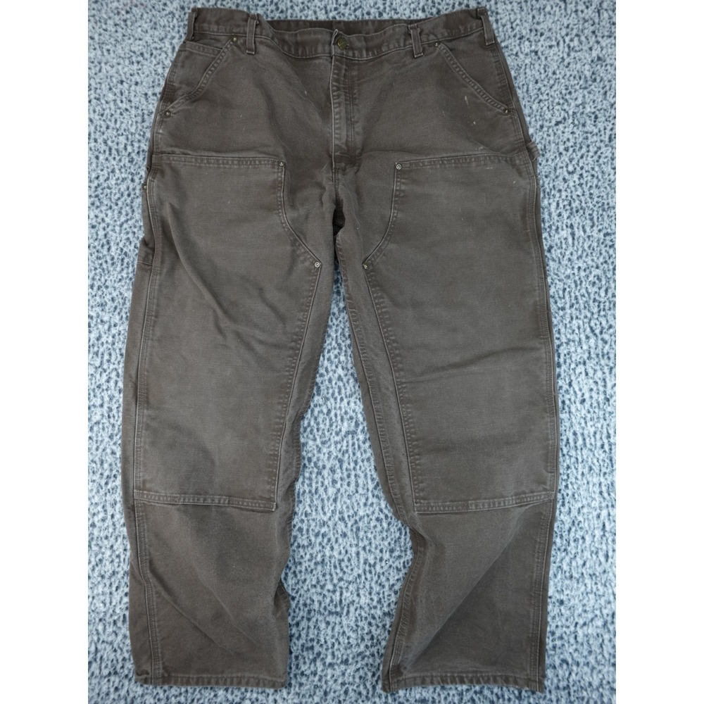 Carhartt Double Front Logger Pants Mens 40x30 Brown Canvas Work Dungarees B01